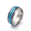 304 Stainless Steel Paua Shell Cuff Ring for Women LS-RJEW-M014-01P-B-1