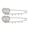 Hammered Heart 304 Stainless Steel Safety Pins Brooch Findings SA-CBA098D-15D-P04-1
