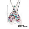 Brass Pave Colorful Cubic Zirconia Letter Pendant Box Chain Necklaces NU0575-39-1