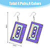 4 Pairs 4 Colors Acrylic Audio Tape Shape Dangle Earrings with 304 Stainless Steel Pins for Women EJEW-FI0003-26-2