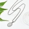 201 Stainless Steel Micro Pave Clear Cubic Zirconia Oval Pendant Box Chain Necklaces for Men NJEW-S387-02P-3