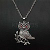 Alloy Light Siam Rhinestone Cute Owl Pendant Necklaces for Women ZP2296-1-1