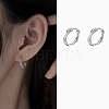 Anti-Tarnish Twisted Rhodium Plated 925 Sterling Silver Small Huggie Hoop Earrings EJEW-I260-37P-1