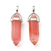 2Pcs Cherry Quartz Glass Double Terminal Pointed Pendants G-YW0002-03-2