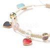 Round Glass Braided Bead Bracelet with Alloy Enamel Heart Charm for Women BJEW-JB08233-02-4