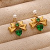 304 Stainless Steel Micro Pave Cubic Zirconia Bowknot Dangle Stud Earrings EJEW-U065-03G-02-1
