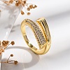Rack Plating Brass Micro Pave Clear Cubic Zirconia Open Cuff Finger Rings for Women RJEW-M028-95G-2