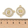 Brass Micro Pave Clear Cubic Zirconia and Natural Shell Flat Round with Dollar Sign Connector Charms KK-Z115-07G-3