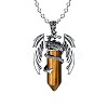 Natural Tiger Eye Bullet with Dragon Pendant Necklace with Zinc Alloy Chains PW-WG99720-01-1