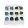 6 Pair 2 Color Square Synthetic Malachite Stud Earrings EJEW-A024-02-1
