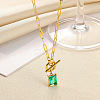 304 Stainless Steel Pave Cubic Zirconia Square Birth Stone Pendant OT Necklaces FS-WGEE56A-09-1