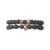 2Pcs 2 Style Natural Lava Rock & Brass Beaded Stretch Bracelets Set BJEW-JB09244-02-1