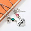 2Pcs Alloy Emerald and Rose Rhinestone Witch Best Friends Heart Pendant Couple Necklaces for Women FS-WG895A1-02-1