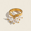 304 Stainless Steel with Natural Freshwater Pearl Finger Rings for Women AG0795-1