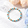 Synthetic Turquoise & Round Wood Beads Stretch Bracelets for Men Women BJEW-JM11833-01-1
