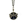 Bohemian Flat Round with Dragonfly Pattern Alloy Dark Cyan Glass Pendant Necklaces for Women FS-WG33723-01-5