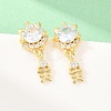Brass Micro Pave Cubic Zirconia Dangle Stud Earrings EJEW-F405-24G-02-4