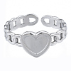 Non-Tarnish 304 Stainless Steel Heart with Chain Cuff Rings RJEW-N038-127P-2