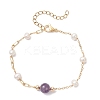 Round Natural Gemstone & Shell Pearl Beads Link Bracelets BJEW-JB12812-3