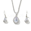 Brass Rhinestone Teardrop Dangle Earrings & Pendant Necklaces Sets for Women AT5117-1-6