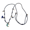 304 Stainless Steel Blue Enamel Moon Pendant Cotton Cord Adjustable Necklaces NJEW-C093-04G-4
