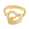 Heart with Letter Rack Plating Brass Micro Pave Cubic Zirconia Adjustable Rings for Women RJEW-I105-06G-J-2