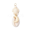 4Pcs 4 Styles Natural Cowrie Shell & Dyed Synthetic Turquoise Turtle Copper Wire Wrapped Pendants PALLOY-JF04035-02-3