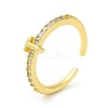 Clear Cubic Zirconia Initial Letter Open Cuff Ring RJEW-H120-09G-T-1