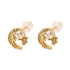 Brass Micro Pave Clear Cubic Zirconia Moon Stud Earrings EJEW-C158-10G-4