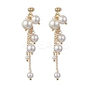 Brass Shell Pearl Round Dangle Stud Earrings EJEW-TA00729-2