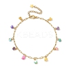 Dyed Natural Freshwater Shell Colorful Rondelle Tassel Brass Paperclip Chain Anklets for Women AJEW-AN00719-3
