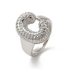Letter Brass Micro Pave Clear Cubic Zirconia Open Cuff Ring for Women RJEW-N046-03C-P-1