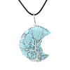 Synthetic Turquoise Crescent Moon Pendant Necklaces PW-WG70010-10-1