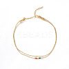 Rainbow Color Glass Beaded Double Layer Bracelets with Brass Chains for Women Elegant Jewelry RN7391-5
