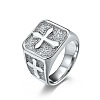 Square with Cross Pattern 304 Stainless Steel Finger Rings for Men FS-WGAC6B1-04-2