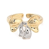 Brass Bowknot Open Cuff Ring for Women RJEW-C102-15GP-2
