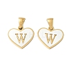 304 Stainless Steel Pave Natural White Shell Heart with Initial Slice Pendants STAS-R168-25G-W-1