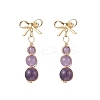 Natural Amethyst Bowknot with Round Dangle Stud Earrings EJEW-JE06780-02-2
