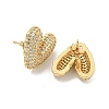 Heart Brass Pave Clear Cubic Zirconia Stud Earrings EJEW-M258-82G-2