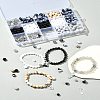 DIY Alloy & Round Natural White Jade & Obsidian & Crackle Agate & Synthetic Howlite Beads Couple Bracelets Jewelry Making Kits DIY-FS0007-49-10