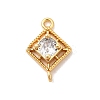 Brass Pave Clear Cubic Zirconia Rhombus Connector Charms X-KK-P340-43G-1