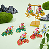 3 Pairs 3 Colors Flower & Leaf Rhinestone Dangle Stud Earrings EJEW-FI0003-21-5