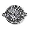 Rack Plating Brass Micro Pave Clear Cubic Zirconia Flat Round with Tree Connector Charms KK-A234-034B-1