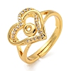 Heart with Letter Rack Plating Brass Micro Pave Clear Cubic Zirconia Adjustable Rings for Women RJEW-I105-01G-O-1