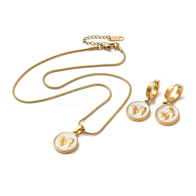 Ion Plating(IP) Butterfly 304 Stainless Steel Enamel Jewelry Set SJEW-H306-08G-1