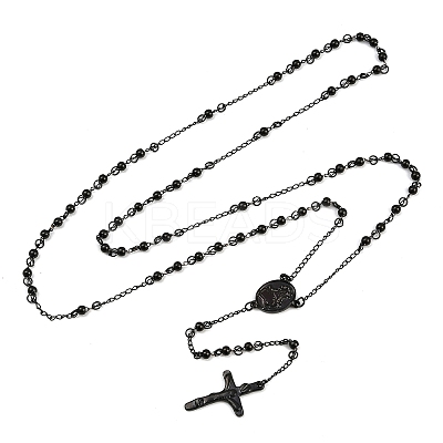 Men's Rosary Bead Necklace with Crucifix Cross NJEW-I011-4mm-04-1