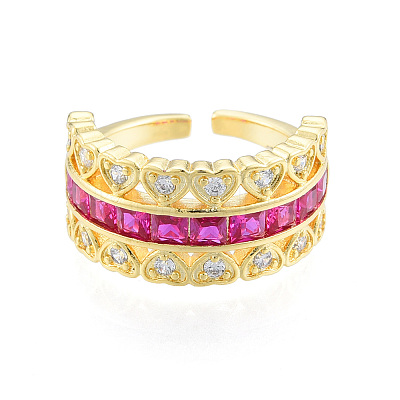 Cubic Zirconia Heart Open Cuff Ring RJEW-N035-137B-1