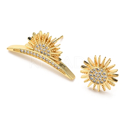 Cubic Zirconia Sun Asymmetrical Earrings KK-C026-25G-1