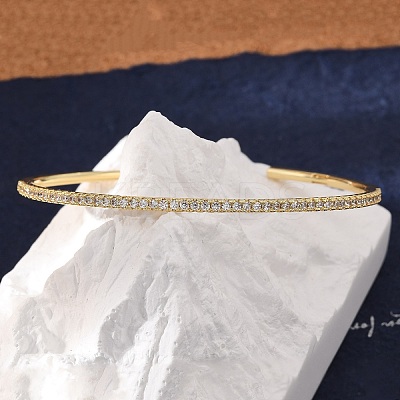 Clear Cubic Zirconia Open Cuff Bangle LS-BJEW-M231-07G-1