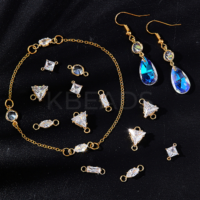 20Pcs 5 Styles Brass Clear Cubic Zirconia Connector Charms KK-BBC0002-19-1